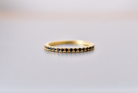 Black Spinel Half Eternity Band Ring: Yellow Gold Stacking Ring