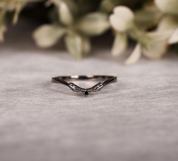 Black Spinel Two-leaf Ring – Sterling Silver, Gold Plated Black Spinel Two-leaf Ring – Sterling Silver, Gold Plated