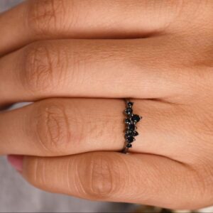 Black Spinel Wedding Ring, Black Gold Plated Sterling Silver, Dainty Stacking Band Black Spinel Wedding Ring, Black Gold Plated Sterling Silver, Dainty Stacking Band