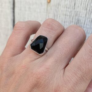 Geometric Free Form Faceted Black Spinel Sterling Silver Statement Ring | Geometric Ring | Black Gemstone Ring | Goth | Size 5.5-6 Geometric Free Form Faceted Black Spinel Sterling Silver Statement Ring | Geometric Ring | Black Gemstone Ring | Goth | Size 5.5-6