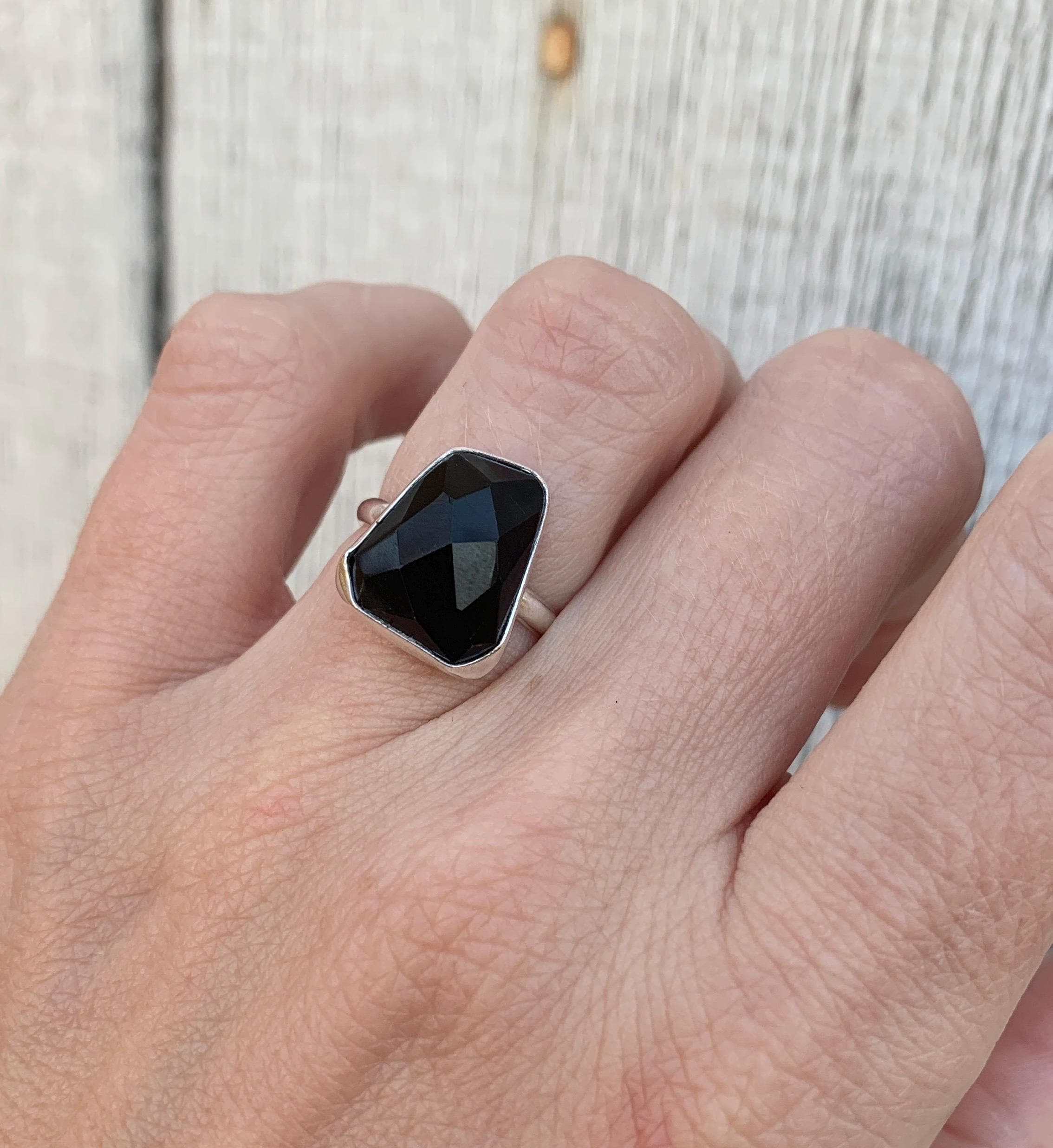 Geometric Free Form Faceted Black Spinel Sterling Silver Statement Ring | Geometric Ring | Black Gemstone Ring | Goth | Size 5.5-6 Geometric Free Form Faceted Black Spinel Sterling Silver Statement Ring | Geometric Ring | Black Gemstone Ring | Goth | Size 5.5-6