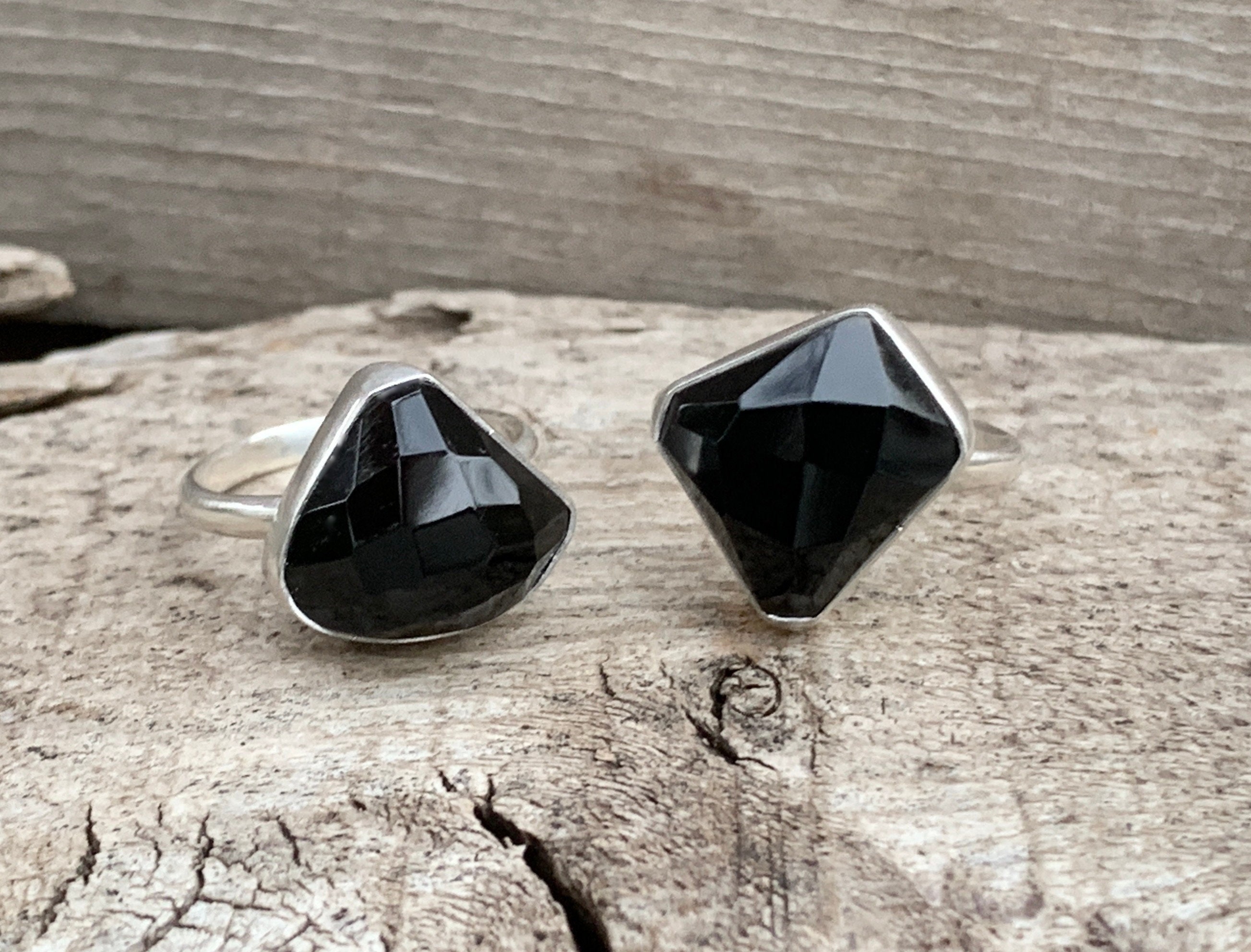 Geometric Free Form Faceted Black Spinel Sterling Silver Statement Ring | Geometric Ring | Black Stone Ring | Edgy | Goth | Made To Order
