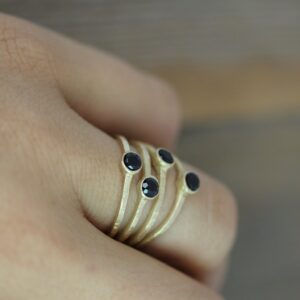 Handmade 14k Gold Black Spinel Ring: Rustic Hammered Band Handmade 14k Gold Black Spinel Ring: Rustic Hammered Band