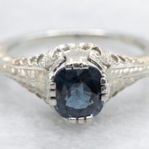 Ostby Barton Blue Spinel Ring, 18K White Gold Art Deco Filigree Ostby Barton Blue Spinel Ring, 18K White Gold Art Deco Filigree