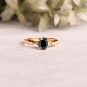 Oval Black Spinel Ring: 925 Sterling Silver, Rose Gold Bridal Jewelry Oval Black Spinel Ring: 925 Sterling Silver, Rose Gold Bridal Jewelry