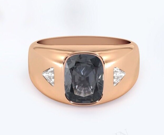 Unique Grey Spinal Signet Wedding Ring For Women 925 Silver Grey Spinal Ring Elongated Cushion Cut Signet Engagement Ring Pinky Ring For Her