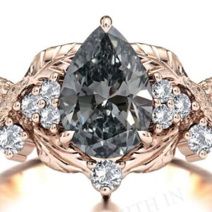 Vintage Leaf Style Grey Spinel Engagement Ring Branch Texture Grey Spinel Ring Tree Engagement Ring For Women Bridal Anniversary Gift Ring Vintage Leaf Style Grey Spinel Engagement Ring Branch Texture Grey Spinel Ring Tree Engagement Ring For Women Bridal Anniversary Gift Ring