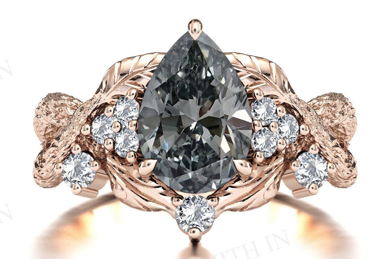 Vintage Leaf Style Grey Spinel Engagement Ring Branch Texture Grey Spinel Ring Tree Engagement Ring For Women Bridal Anniversary Gift Ring Vintage Leaf Style Grey Spinel Engagement Ring Branch Texture Grey Spinel Ring Tree Engagement Ring For Women Bridal Anniversary Gift Ring