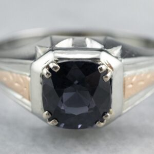 Vintage Teal Spinel Ring, 18K Two Tone Gold, Square Cushion Cut Vintage Teal Spinel Ring, 18K Two Tone Gold, Square Cushion Cut