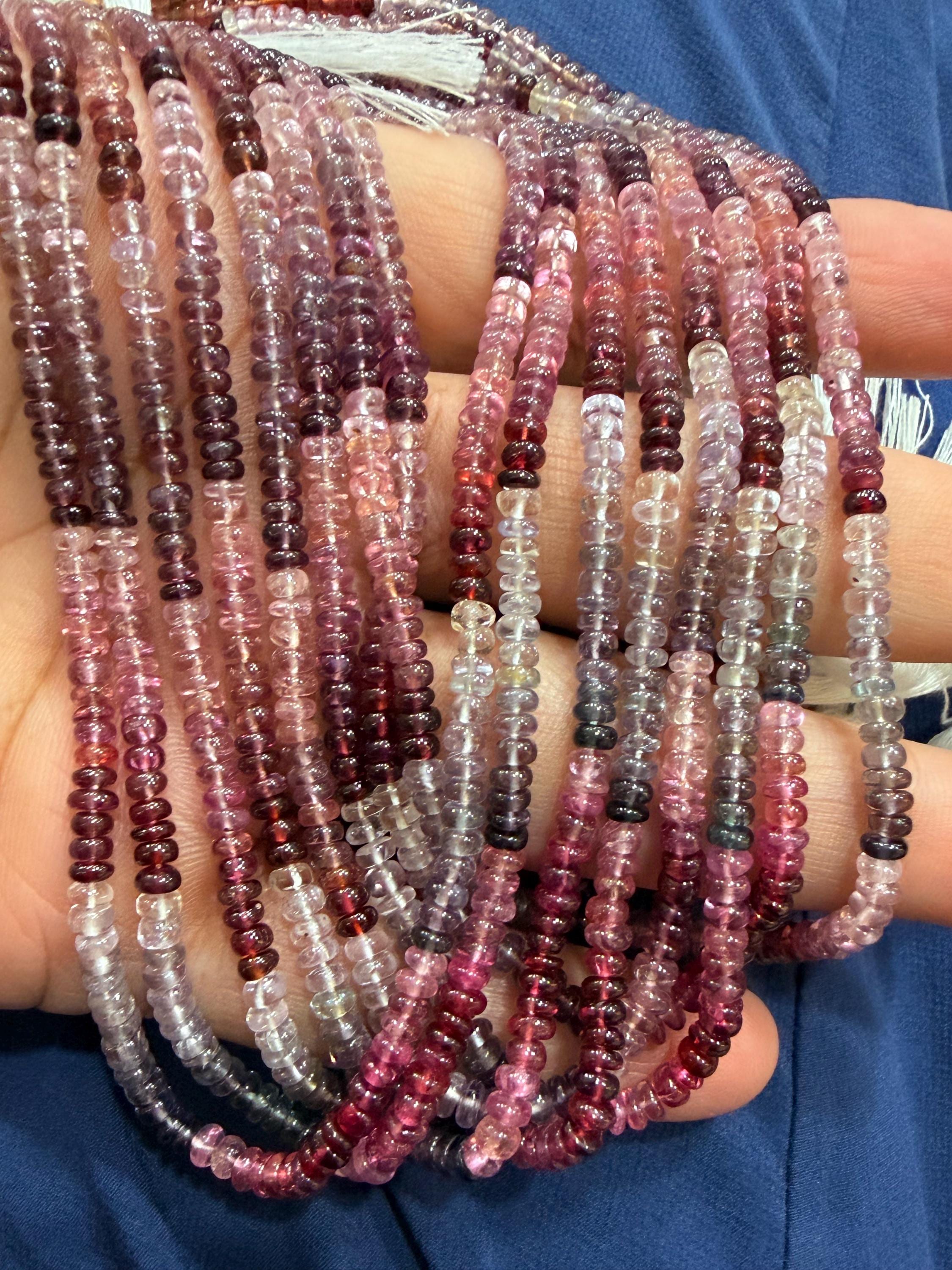 13 Inches Strand, Natural Multi Spinel Smooth Rondelles. 4mm