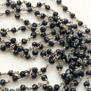2.5mm Black Spinel Faceted Rondelle Beads in 925 Silver Wire Wrapped Rosary Style Chain Black Spinel Beaded Chain ( 1Foot To 5Feet Options) 2.5mm Black Spinel Faceted Rondelle Beads in 925 Silver Wire Wrapped Rosary Style Chain Black Spinel Beaded Chain ( 1Foot To 5Feet Options)