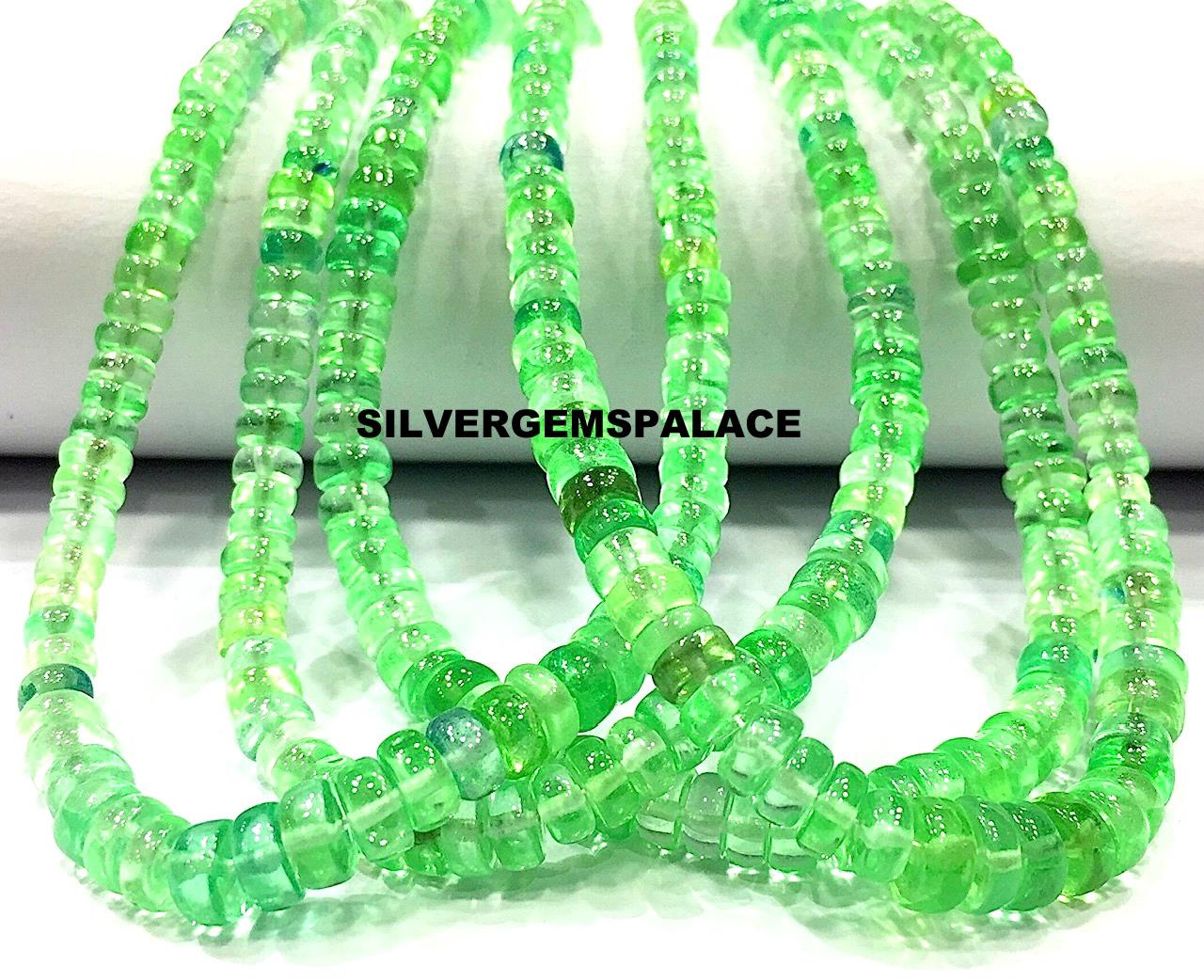 Aaaa+ Rare Green Spinel Smooth Beads Strand 4/6mm Rondelle Beads Vibrant Green Spinel Gemstone Beads Polished Beads Jewelry Making Beads.