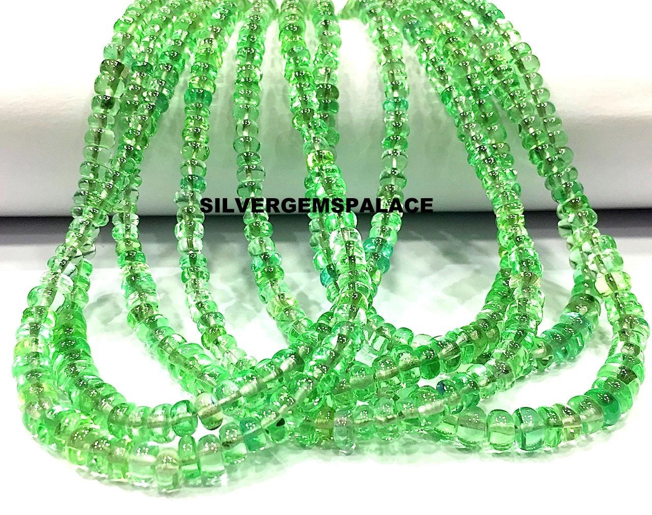 Aaaa+ Rare Green Spinel Smooth Beads String 4/5mm Rondelle Beads Vibrant Green Spinel Gemstone Beads Transparent Beads Jewelry Making Beads.