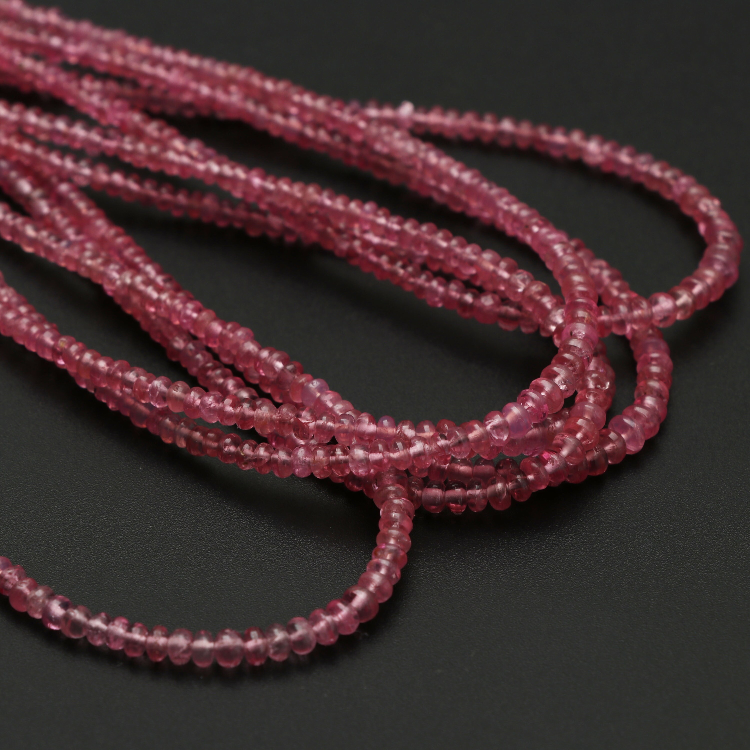 Natural Pink Spinel Smooth Rondelle Beads 2.5 Mm To 4 Mm Pink Spinel Jewelry Making Gemstone Beads, 8 Inches / 18 Inches Full Strand