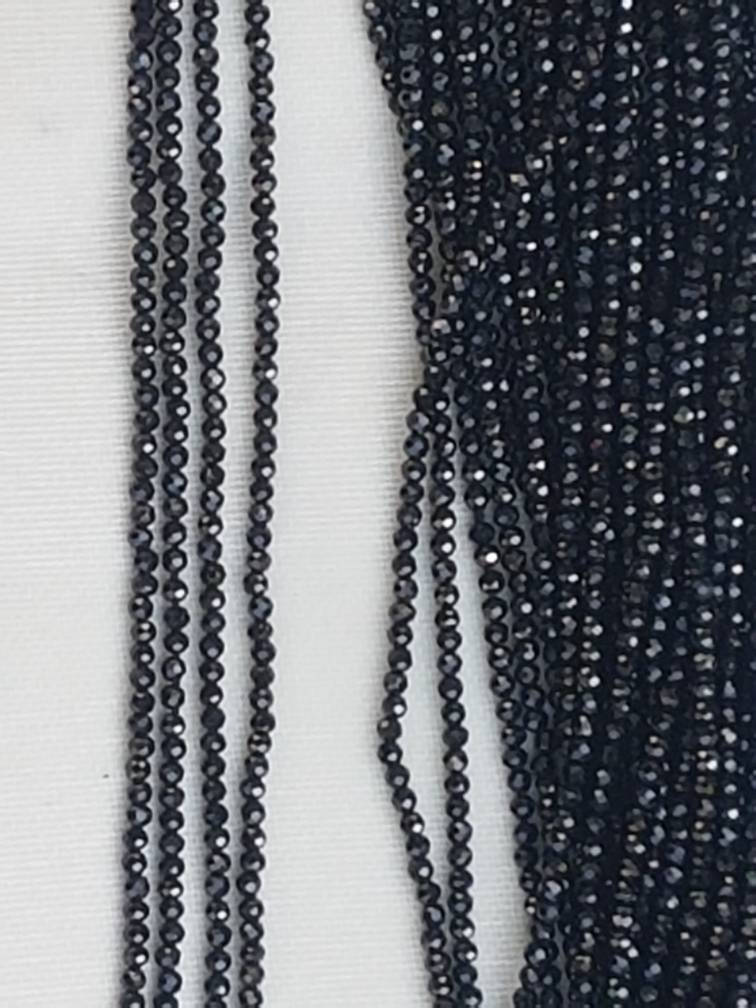 4 Strands Of Black Spinal Round Facetted Beads 2mm 13" Each