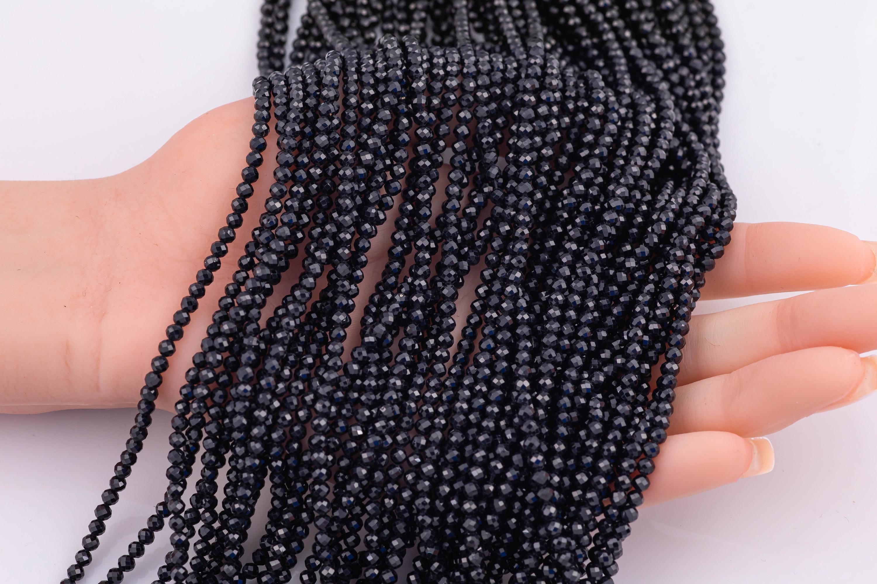 Natural Black Spinel Beads Diamond Cut Round 2mm 3mm Beads 15.5" Strands