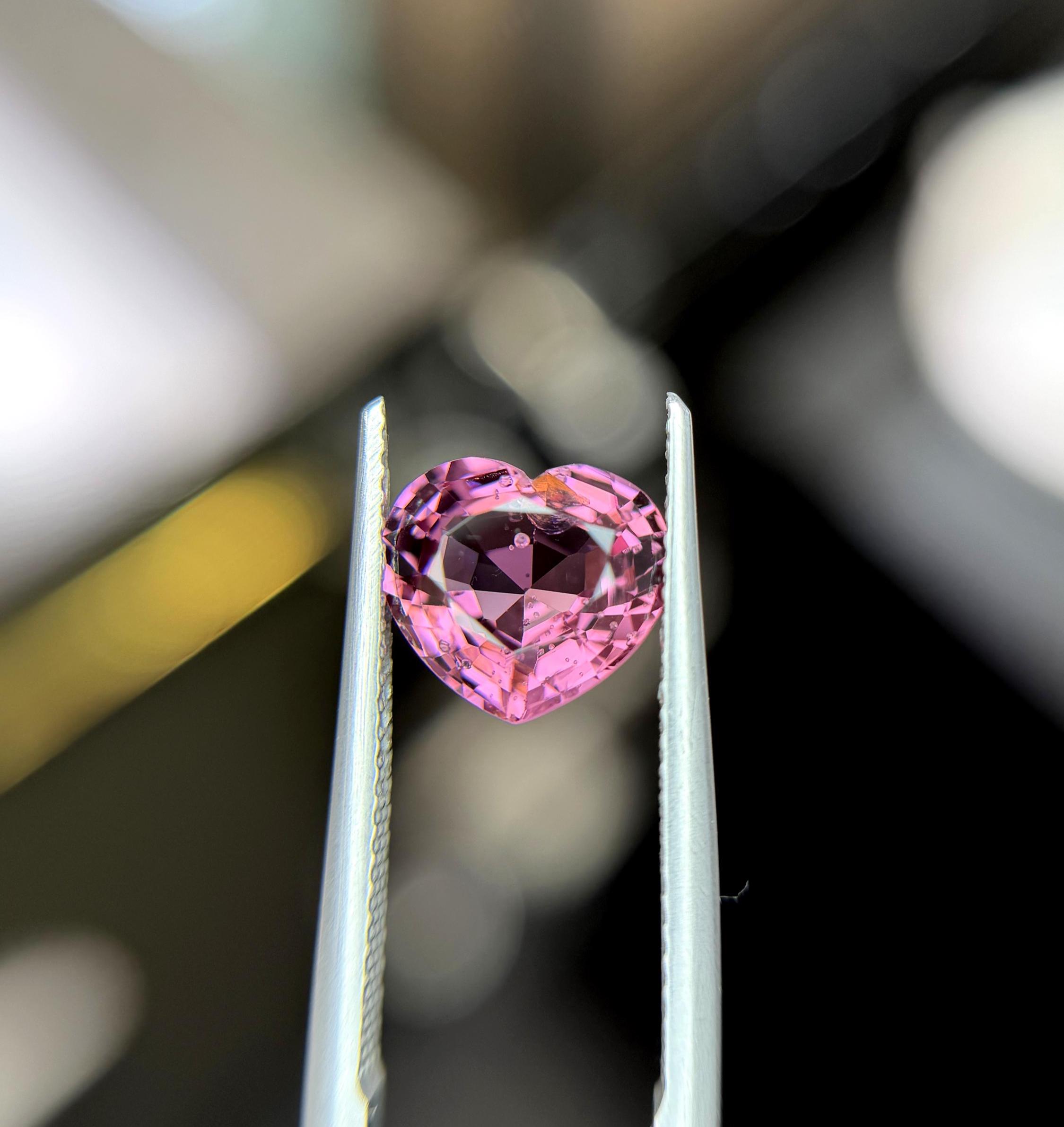 2.80 Carat Heart Shape Burma Spinel, Faceted Pink Gemstone