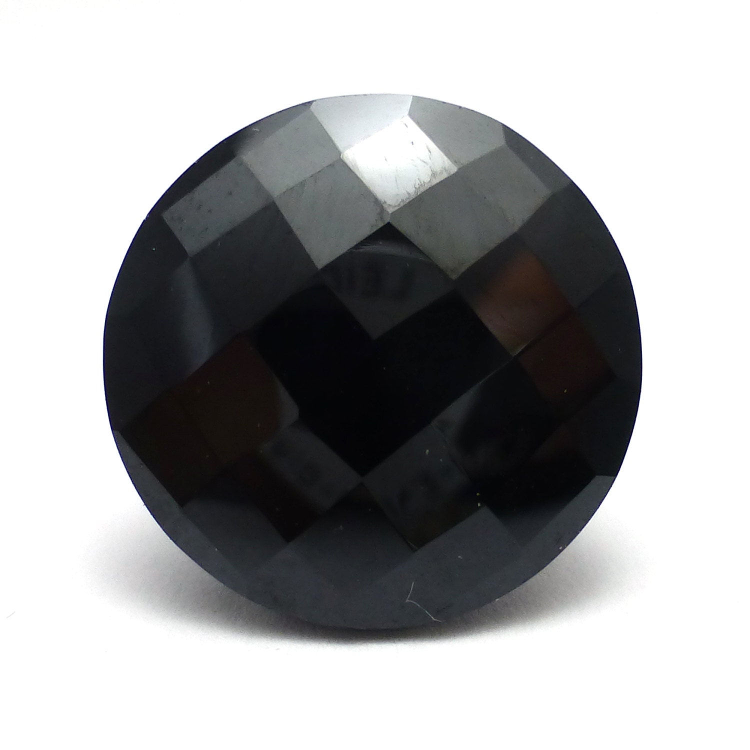 Black Spinel 16mm Round Checker Cut Loose Gemstone Large Engagement Ring Stone Handmade Black Gothic Goth Unique Unusual Rare
