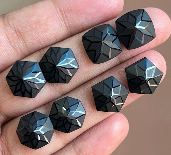 Hand Cut Black Spinel Gemstone: 12mm Carved Stone Lot, Jewelry Making