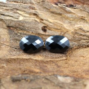 Natural Black Spinel Loose Gemstone Pair, Oval Checkerboard Cut - 10x13mm, 13.21ct Natural Black Spinel Loose Gemstone Pair, Oval Checkerboard Cut - 10x13mm, 13.21ct