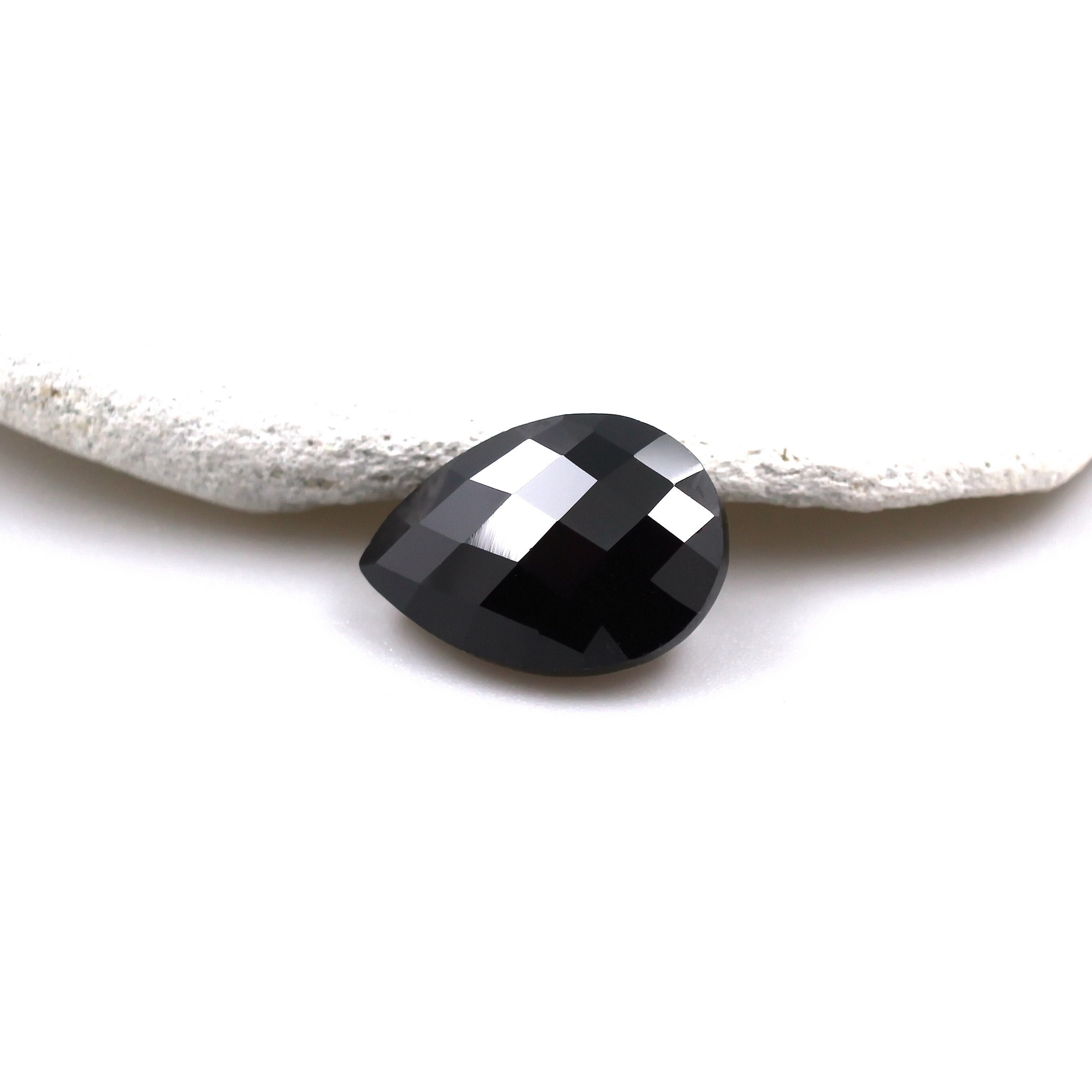 Natural Black Spinel Teardrop Loose Gemstone - Checkerboard Faceted Cut - 6.93ct, 10x13mm