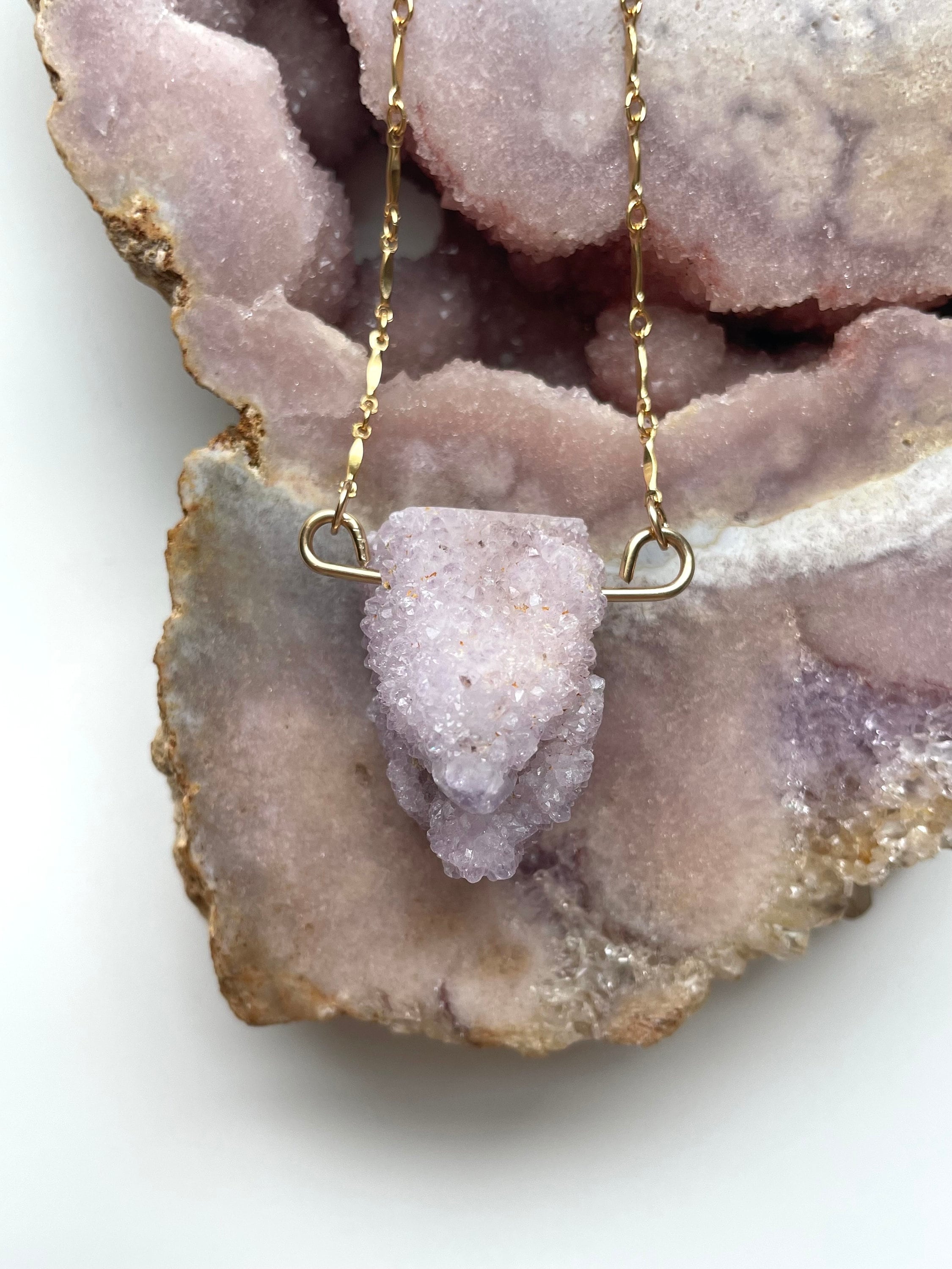 Spirit Quartz Crystal Pendent Necklace On Gold Filled Chain, Statement Necklace For Women