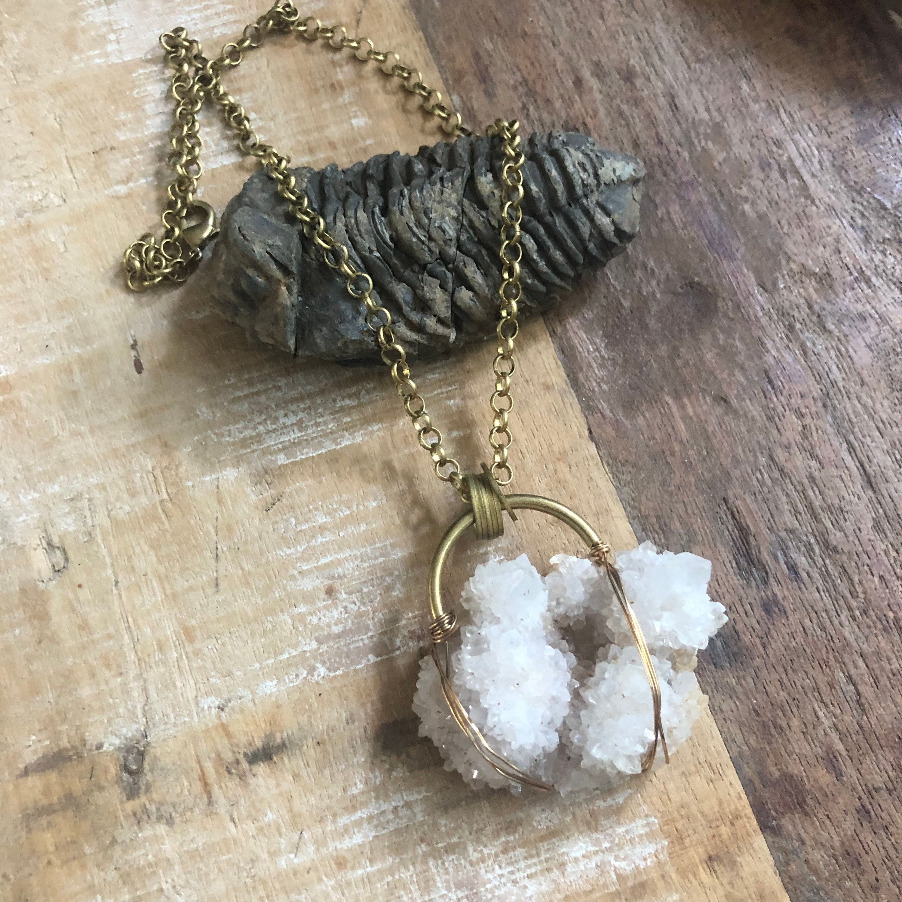 Large Spirit Quartz And Brass Necklace Large Spirit Quartz And Brass Necklace