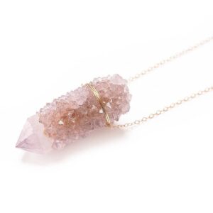 Lavender Spirit Quartz Gold Filled Necklace: Raw Cactus Crystal Pendant - Boho Healing Crystal Jewelry