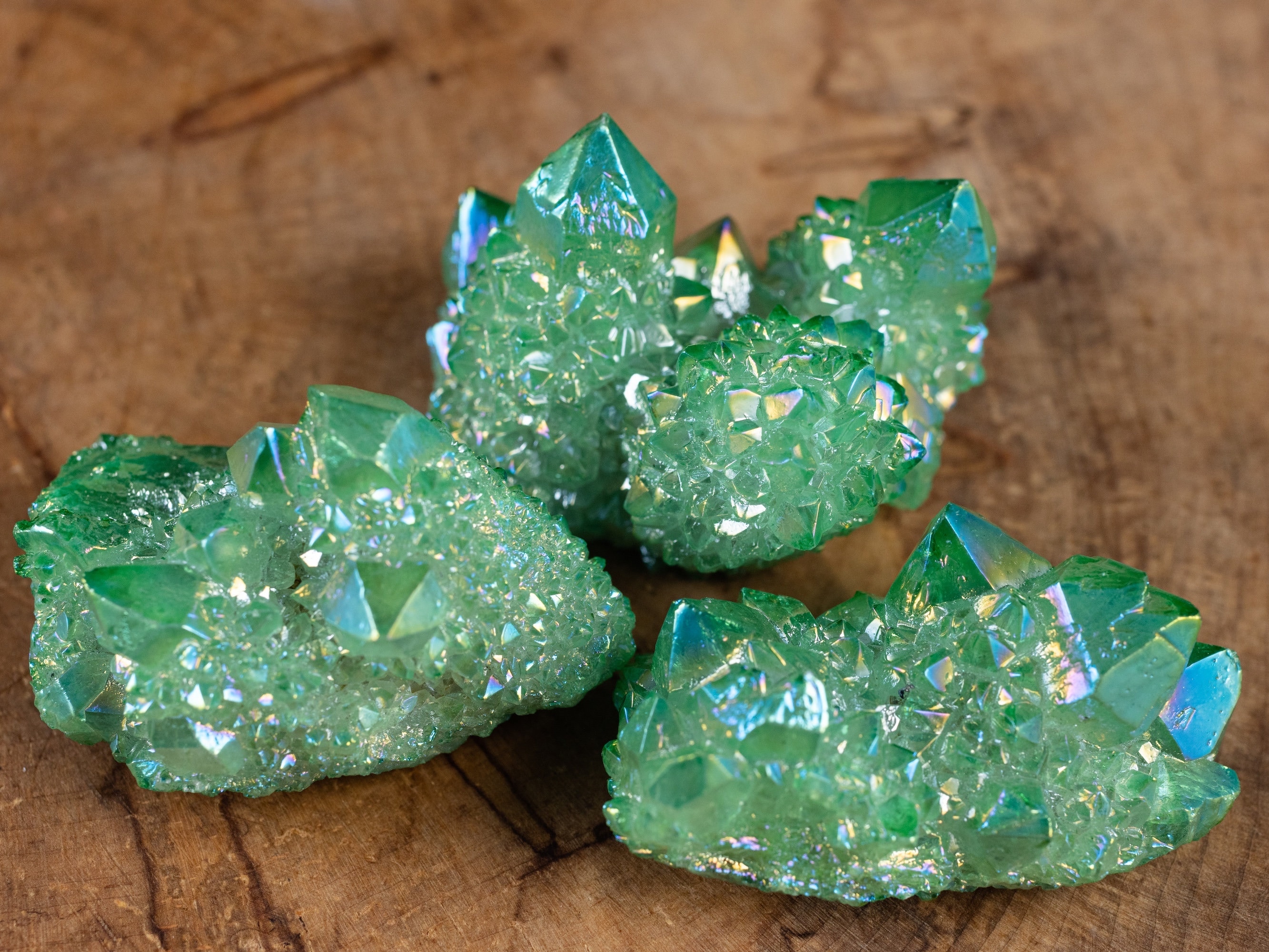 Green Apple Aura Quartz Crystal Cluster - Rainbow Quartz Crystal, Spirit Quartz, Crystal Decor, E2131