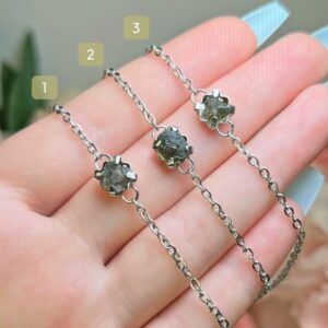 Stainless Steel - Raw Authentic Moldavite Bracelet | Silver Link Chain | Adjustable Size | Genuine Moldavite Jewelry | Dainty Bracelet