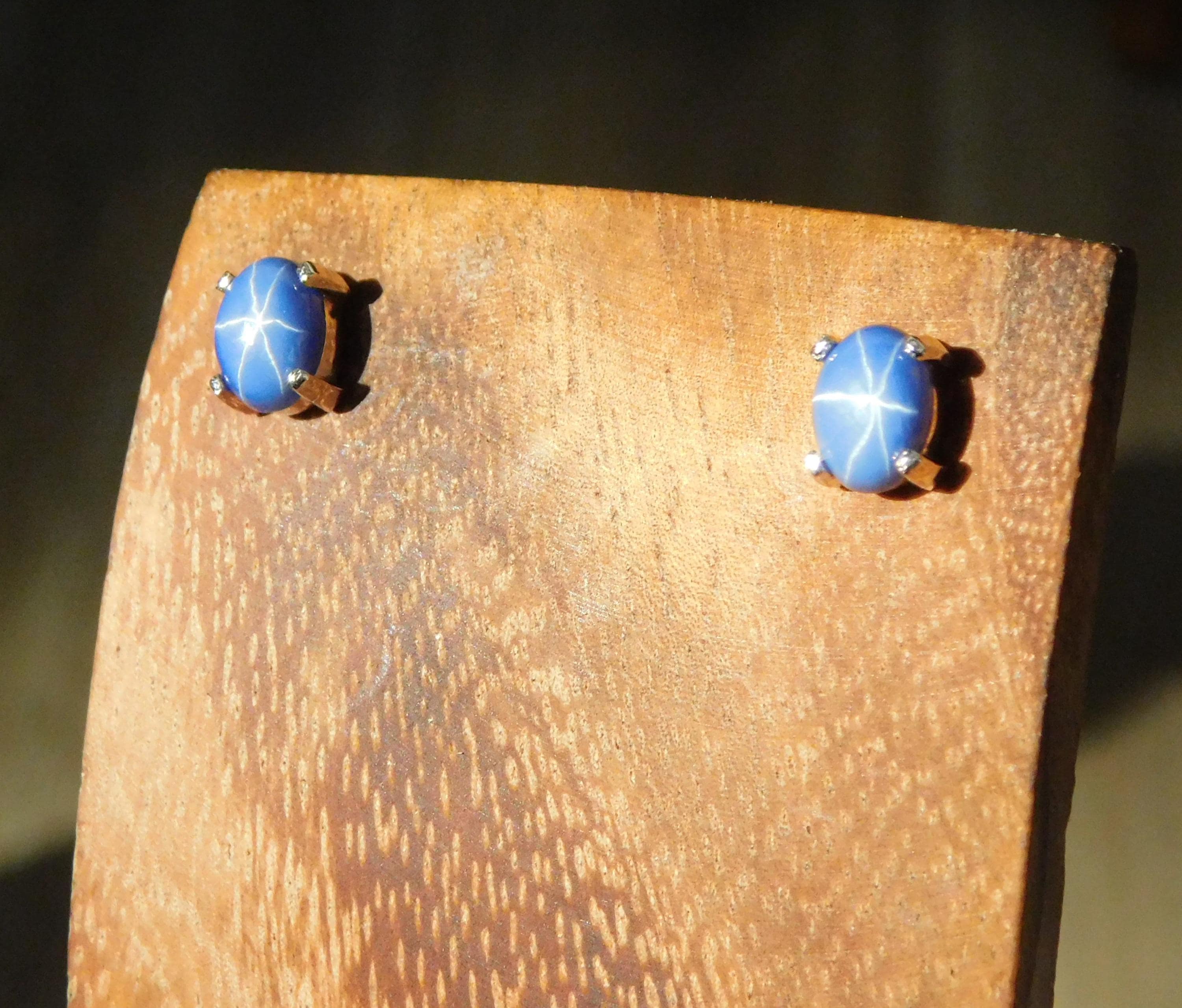 Star Sapphire 7x5mm Oval Stud Earrings: Sterling Silver, September Birthstone