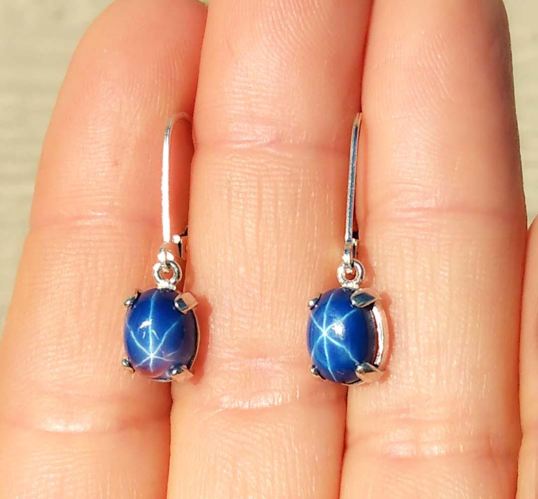 Gorgeous Star Sapphire Earrings Black Magic Amulet, Classical Timeless Jewelry Rare Star Sapphires, Evil Spirit Talisman Antique Gems #66416