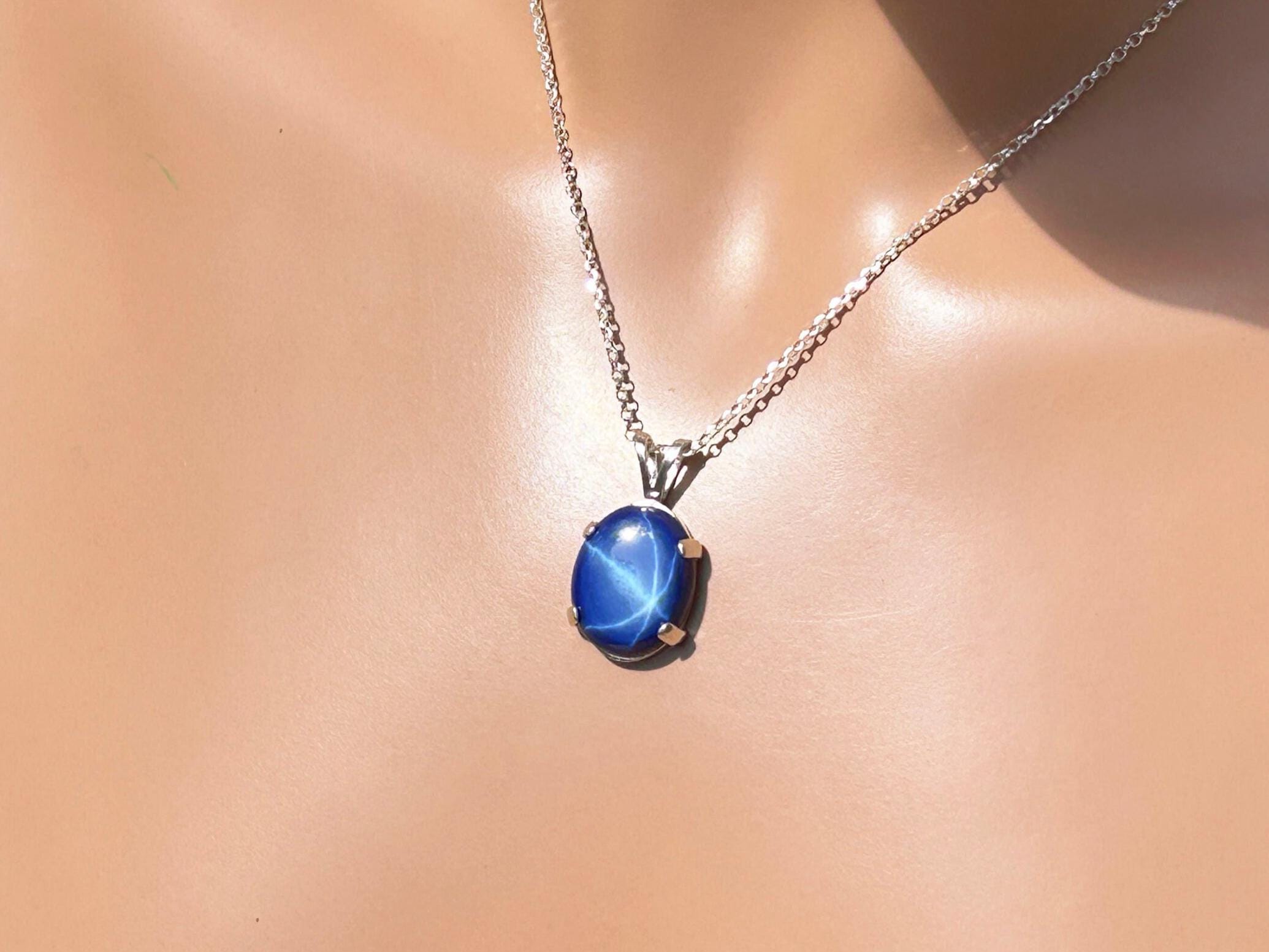 Blue 6 Ray Star Sapphire Necklace / Sterling Silver/ Huge 9.55 Ct 16.09x14.1.0 Mm Star Sapphire/sold As Pictured / One Of A Kind Blue 6 Ray Star Sapphire Necklace / Sterling Silver/ Huge 9.55 Ct 16.09x14.1.0 Mm Star Sapphire/sold As Pictured / One Of A Kind