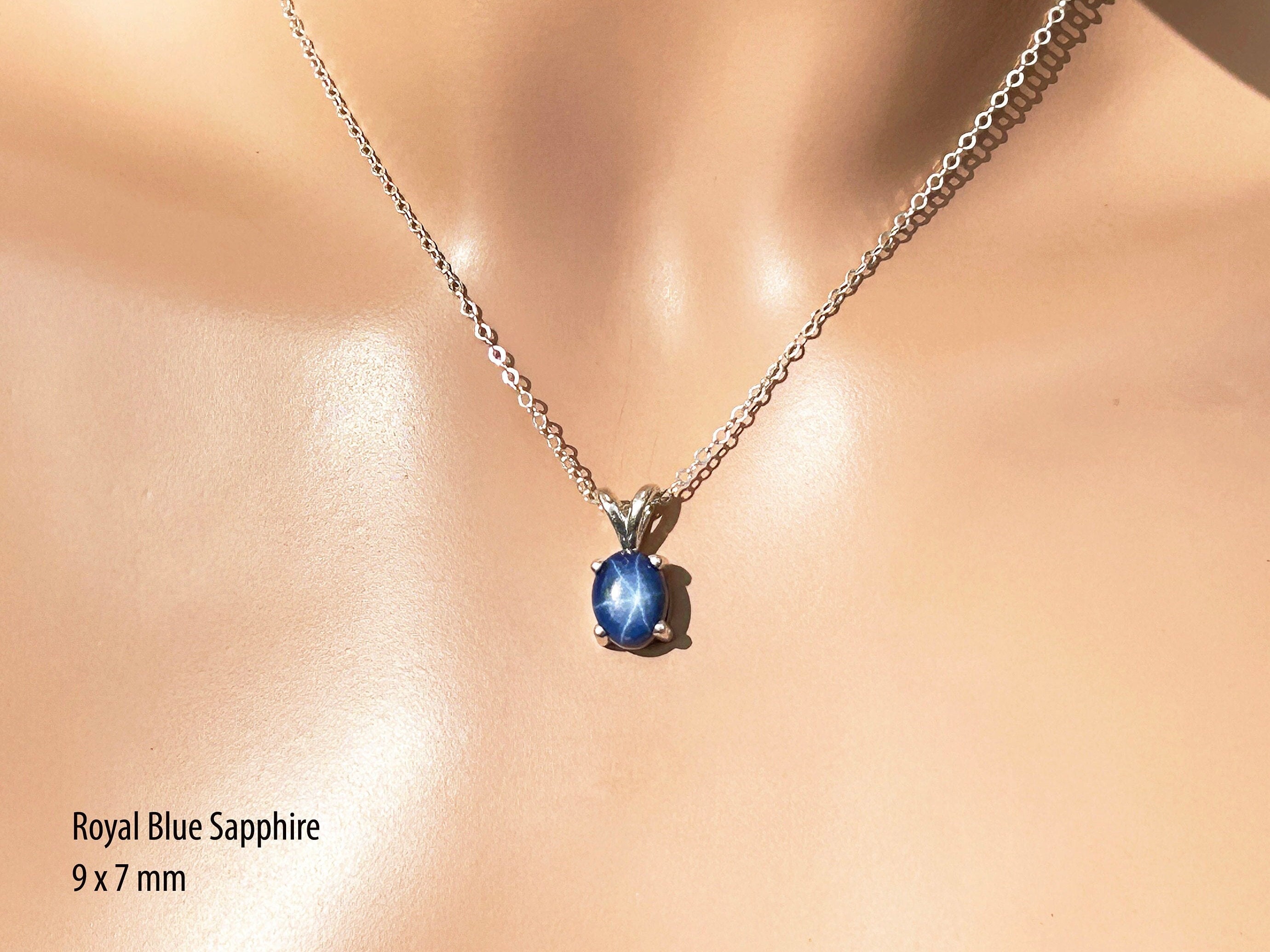 Tiny Blue Natural 6 Ray Star Sapphire Necklace /sterling Silver/ .75 To 3 Cts 5x4mm To 10x8 Mm Royal Blue To Dark Blue Aaa Star Sapphire