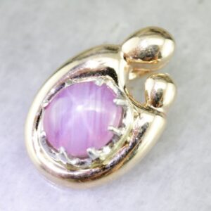 Pink Star Sapphire Pendant, Mother and Child Pendant, September Birthstone, Mother's Day Gift Pink Star Sapphire Pendant, Mother and Child Pendant, September Birthstone, Mother's Day Gift