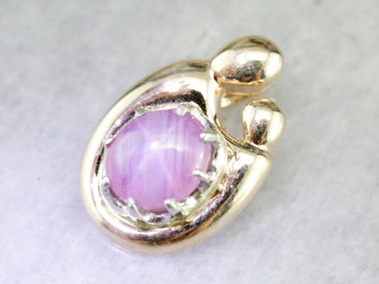 Pink Star Sapphire Pendant, Mother And Child Pendant, September Birthstone, Mother's Day Gift