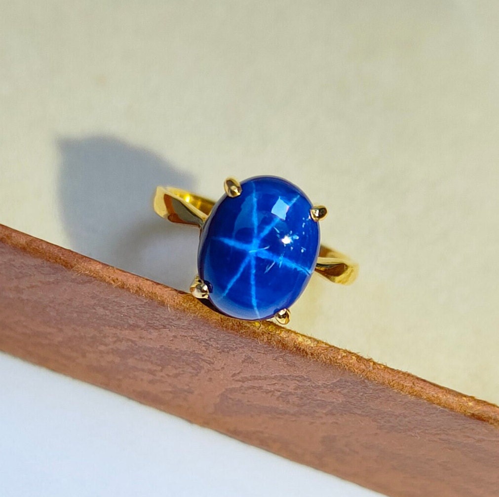 Blue Star Sapphire Ring, Blue Lindy Star Sapphire Ring, Oval Blue Star Sapphire Ring, 925 Sterling Silver Ring, Sapphire Engagement Ring