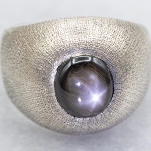 Domed 18K White Gold Black Star Sapphire Statement Ring Domed 18K White Gold Black Star Sapphire Statement Ring