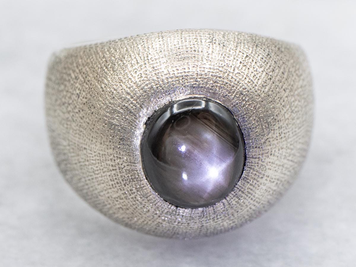 Domed 18k White Gold Black Star Sapphire Statement Ring Domed 18k White Gold Black Star Sapphire Statement Ring