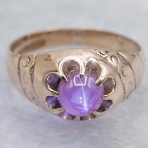 Victorian Belcher-Set Pink Star Sapphire Solitaire Ring