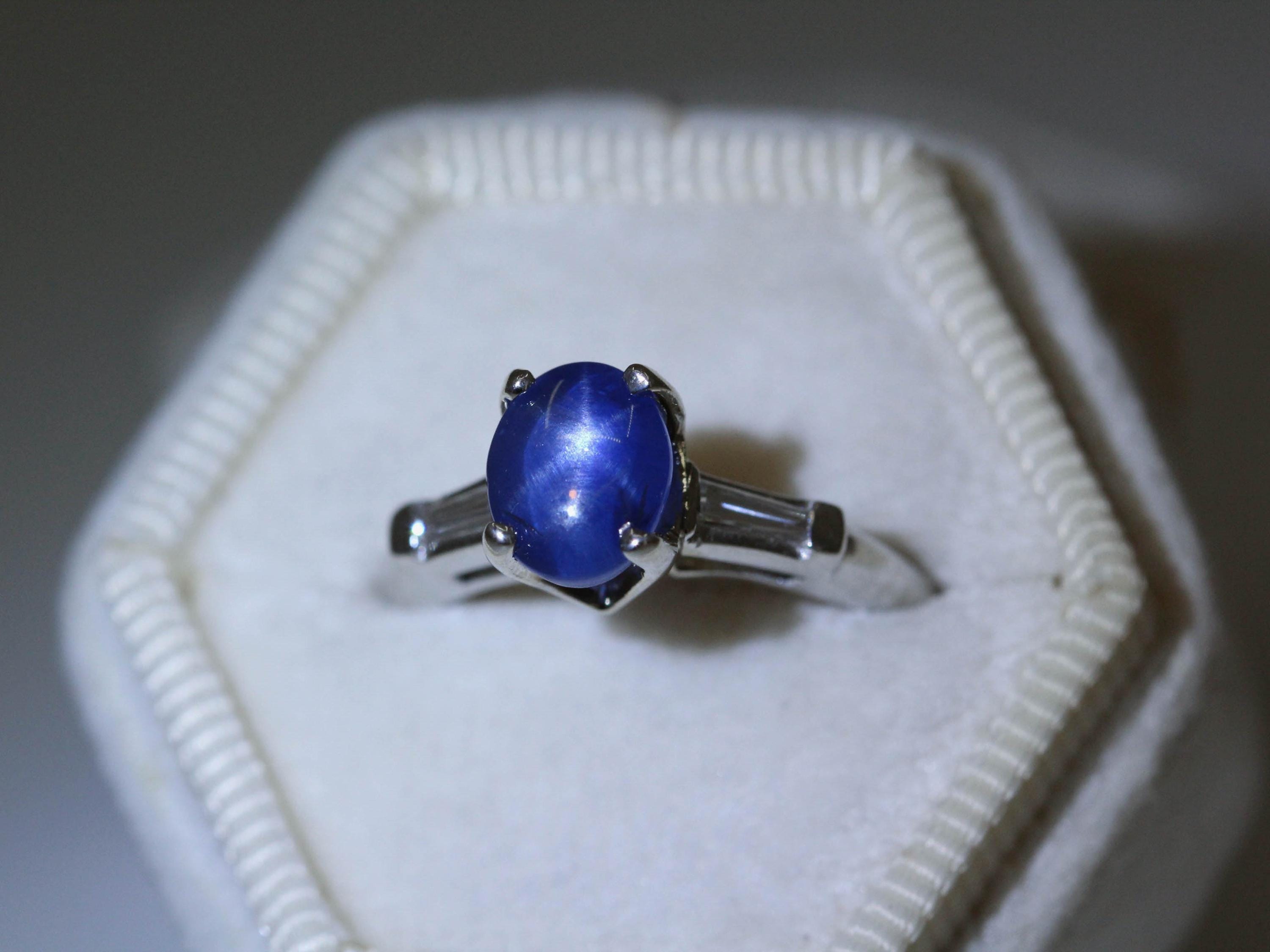 Vintage Star Sapphire Ring, Platinum Gia Sapphire Engagement Ring, Mid Century Star Sapphire Ring