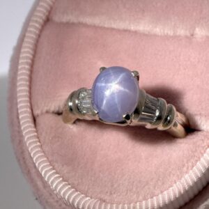 Vintage Star Sapphire Ring, White Gold Gia Certified Sapphire & Diamond Engagement Ring