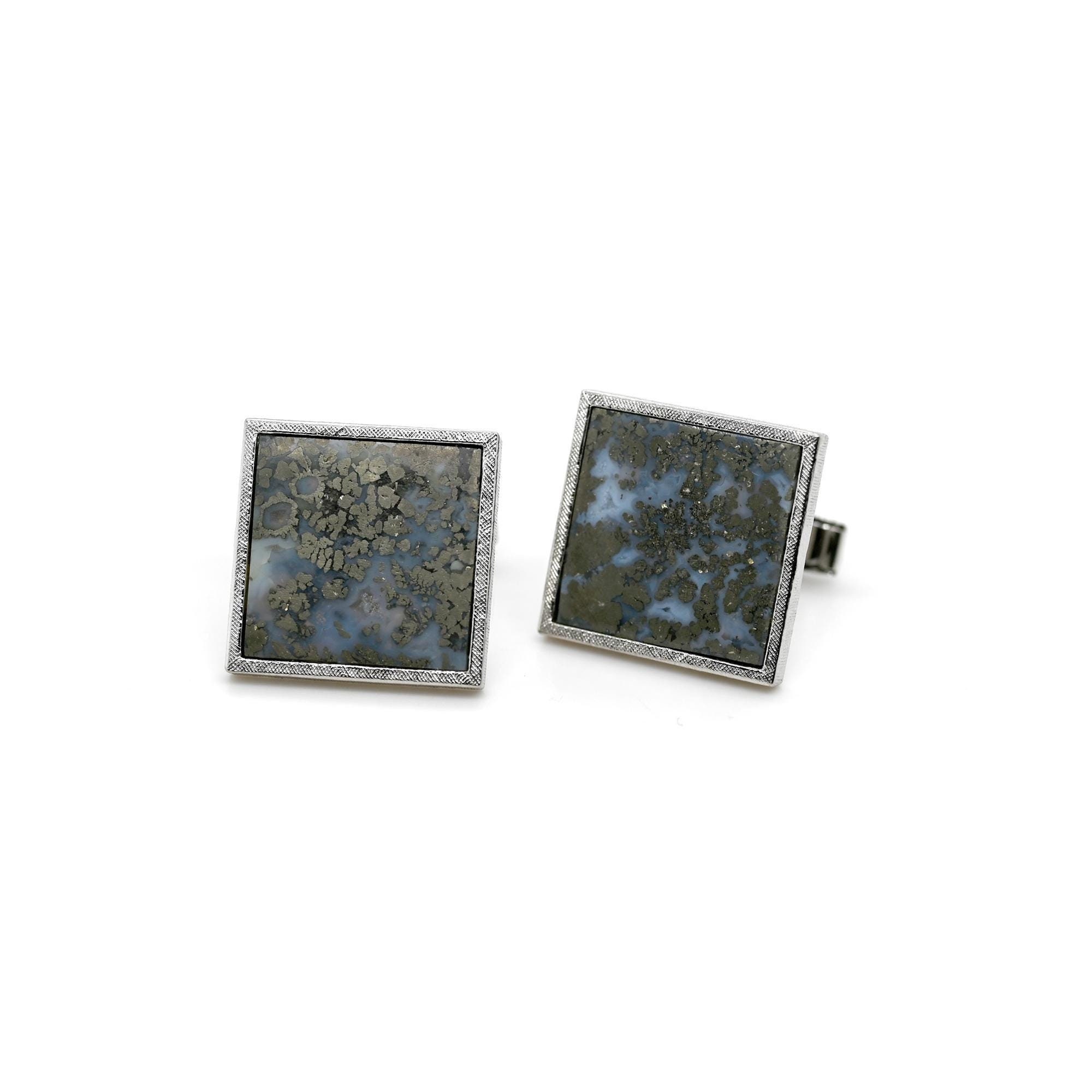 Sterling Silver Pyrite Agate Square Gemstone Cufflinks, 925 Gemstone Cufflinks, Mid Century Cufflinks, Pyrite Cufflinks, Agate Cufflinks Sterling Silver Pyrite Agate Square Gemstone Cufflinks, 925 Gemstone Cufflinks, Mid Century Cufflinks, Pyrite Cufflinks, Agate Cufflinks