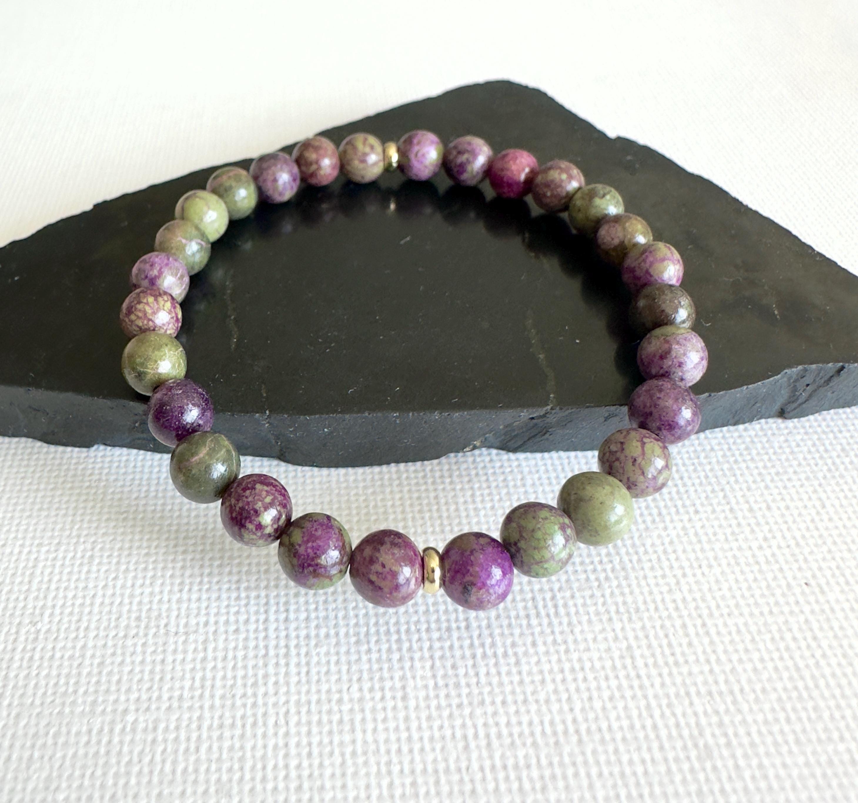 6mm Atlantisite Bracelet: Serpentine Stichtite Bracelet, Handmade Gemstone Everyday Jewelry