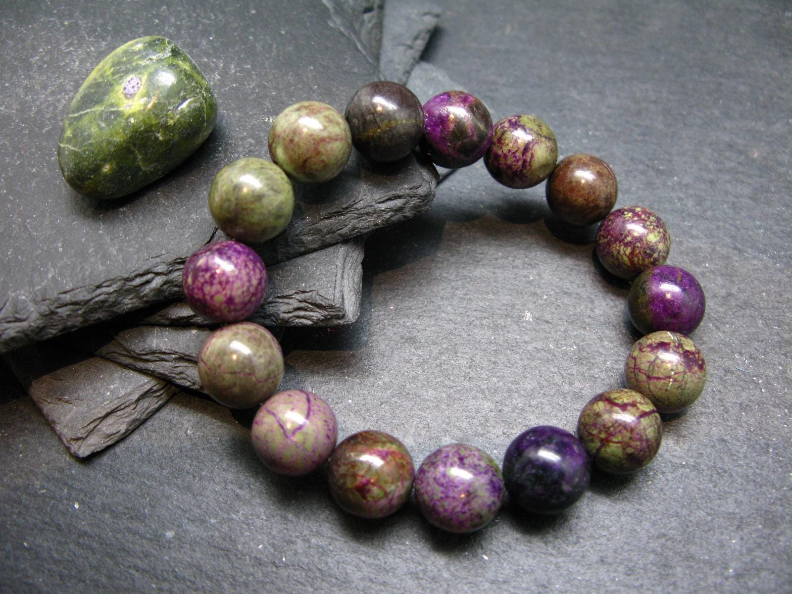 Atlantasite (stichtite & Serpentine) Genuine Bracelet ~ 7 Inches ~ 12mm Round Beads