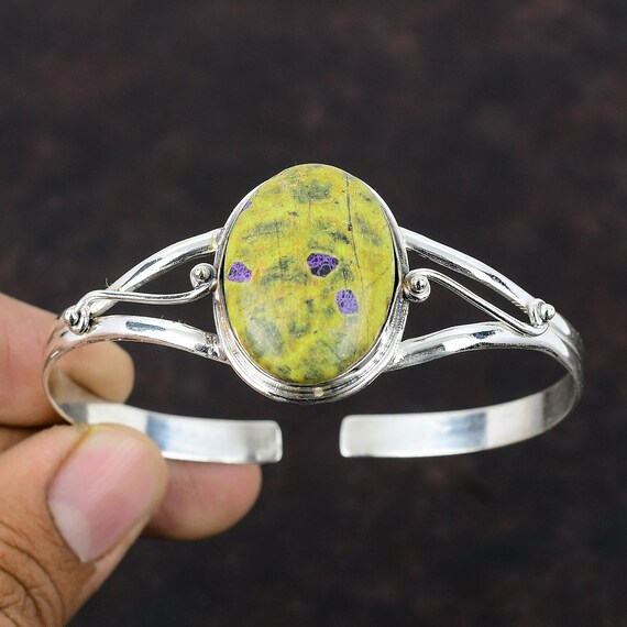 Stichtite Cuff Bracelet: Handmade 925 Sterling Silver Adjustable Bangle