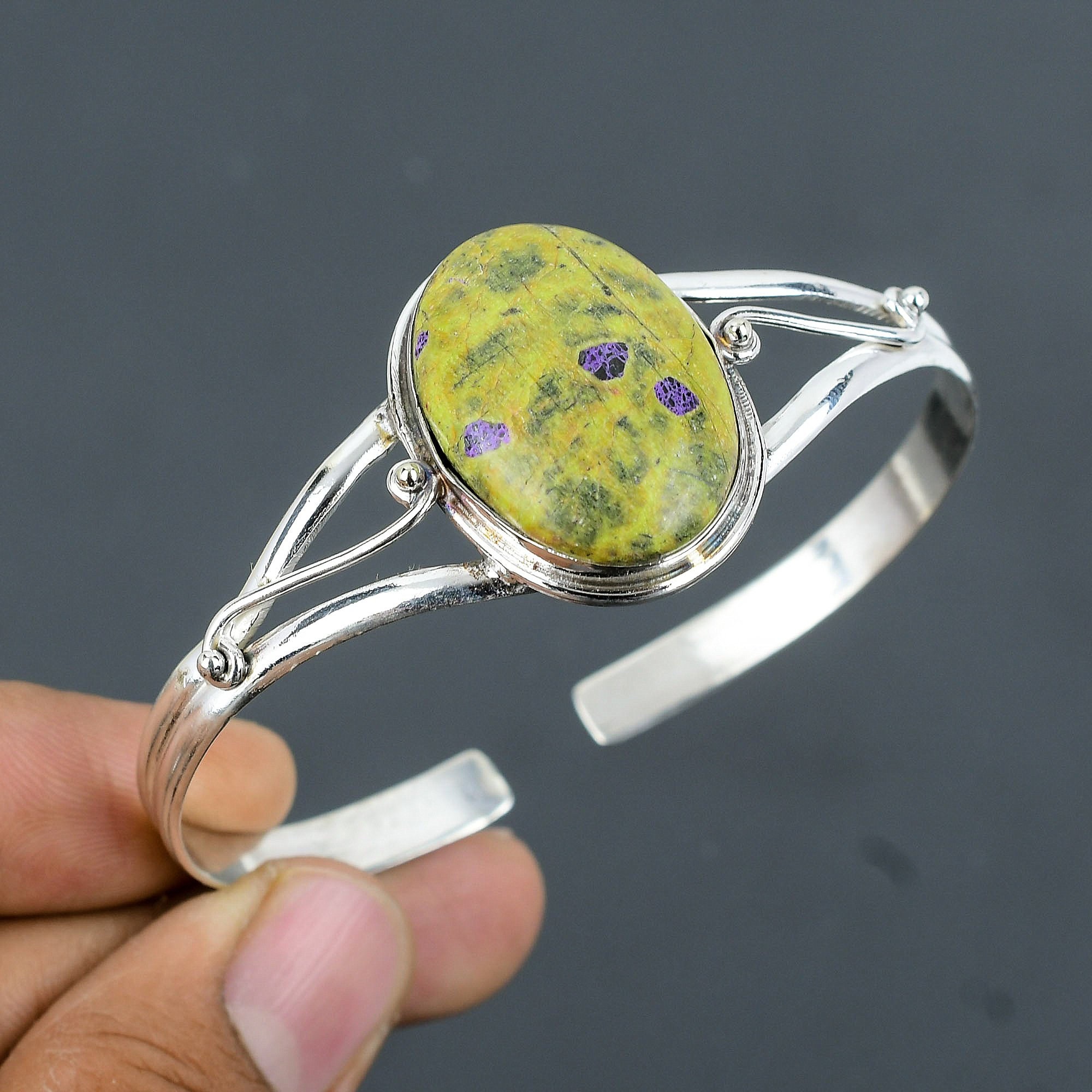 Stichtite Cuff Bracelet: Handmade 925 Sterling Silver Adjustable Bangle