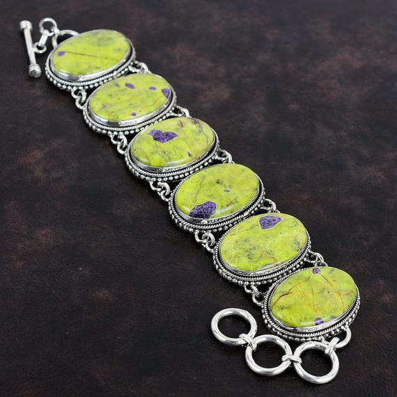 Stichtite Gemstone Bracelet: Vintage 925 Sterling Silver Adjustable Chain