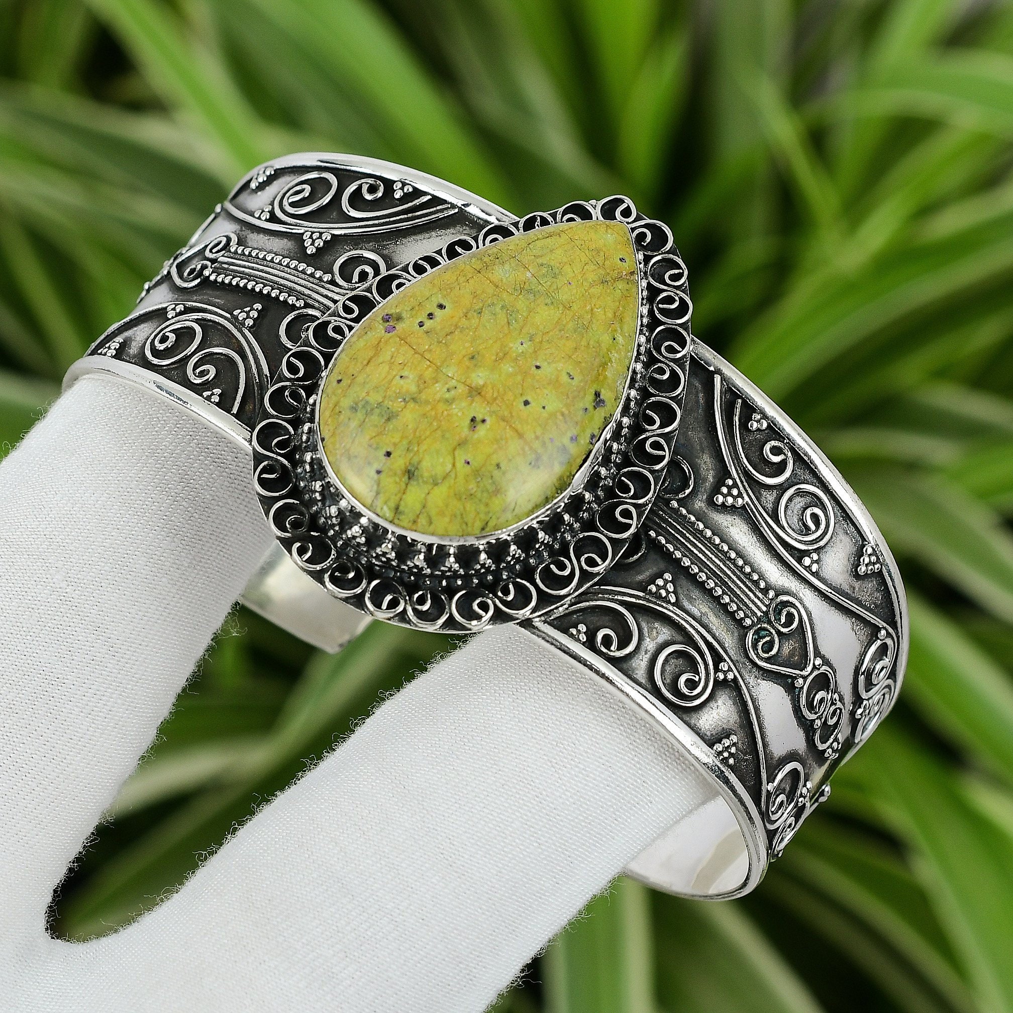 Handmade Stichtite Cuff: 925 Sterling Silver Adjustable Bangle