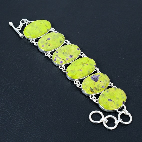Handmade Stichtite Gemstone Bracelet: 925 Sterling Silver Adjustable Chain